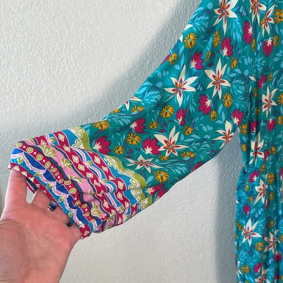 Sunshine & Rodeos Women’s S  Floral Dress Tie Waist Button up Pockets Round Neck - Picture 5 of 8